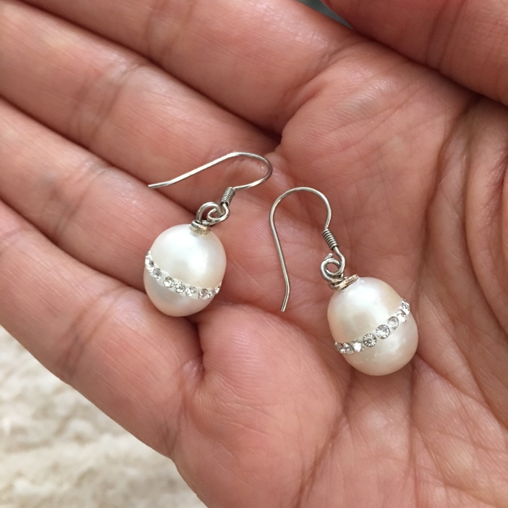 Cultured freshwater pearl 925 drop earrings - Picture 3 of 7